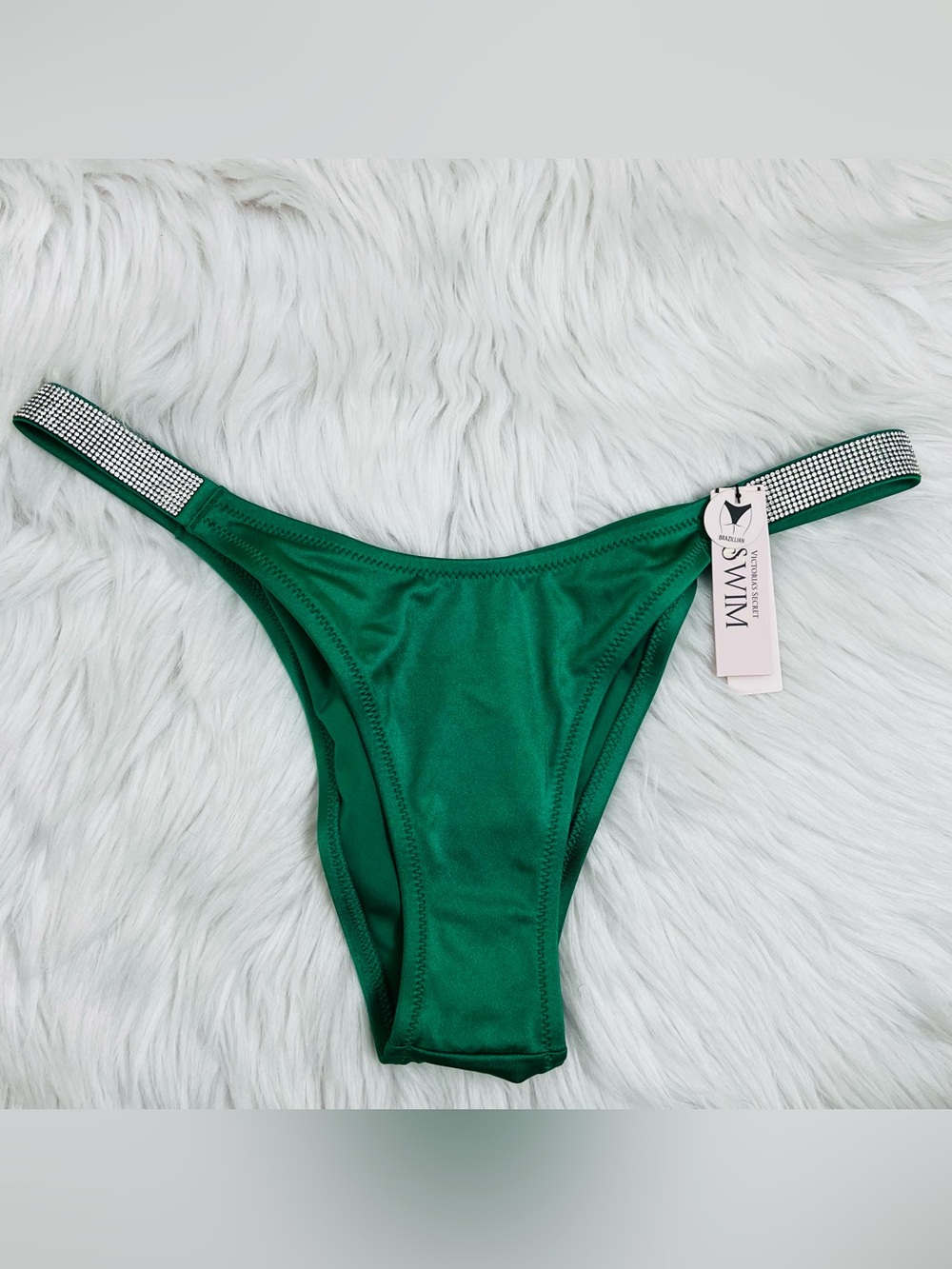 NWT! Victoria's Secret Shine Strap Brazilian Bikini Bottom Emerald Green Size M